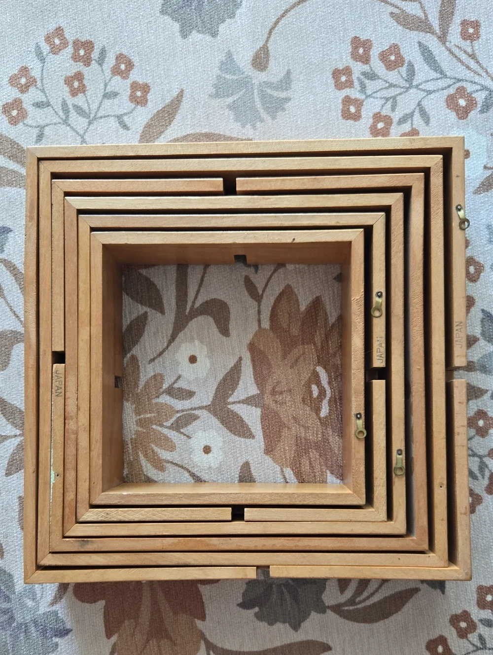 6 Mid Century Modern Interlocking Wooden Shadow Box Shelves. Made In Japan